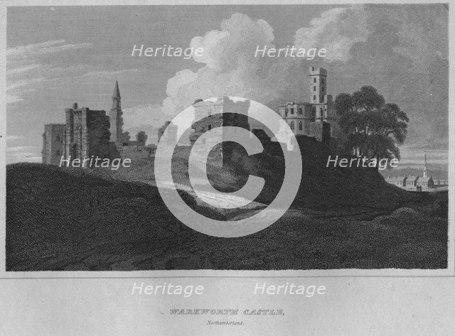 'Warkworth Castle, Northumberland', 1814. Artist: John Greig.