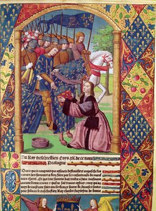 The author presents the book 'Ogier le Danois' to the king of France, Louis XII, miniature in the…