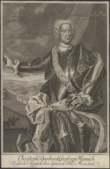 Portrait of Count Burkhard Christoph von Münnich (1683-1767). Creator: Bernigeroth, Johann Martin (1713-1767).