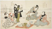 The actors Onoe Kikugoro III, Onoe Matsutake III, and Iwai Kumesaburo II, c. 1825. Creator: Utagawa Kunisada.
