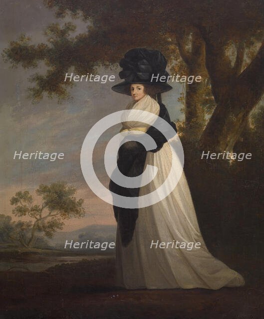 Portrait of a Lady Wearing an Elaborate Hat, 1785-90. Creator: Unknown.