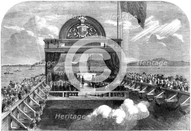 The Prince of Wales laying the last stone of the Victoria Bridge over the St Lawrence river, 1860.Artist: George Henry Andrews