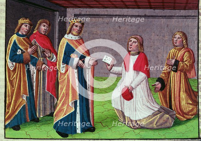 An emissary of Pope Hadrian I asks for help to Charlemagne to defend Rome from the Lombards of Ki…