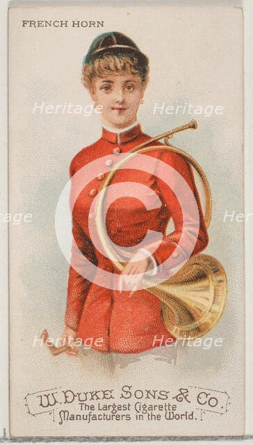 French Horn, from the Musical Instruments series (N82) for Duke brand cigarettes, 1888., 1888. Creator: Schumacher & Ettlinger.
