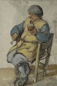 Seated Peasant, Holding a Glass of Beer, 1640s. Creator: Unknown.