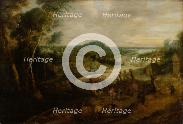 River Landscape with Peasants on the Way to Market, c1629-1630. Creator: Lucas van Uden.