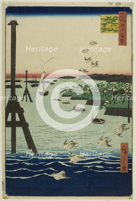 View of Shiba Bay (Shibaura no fukei), from the series "One Hundred Famous Views...", 1856. Creator: Ando Hiroshige.