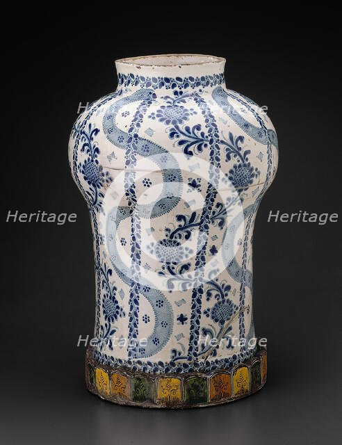 Jar with Vertical Flowing Bands and Vines with Sunflowerlike Blossoms, 1700/50. Creator: Unknown.