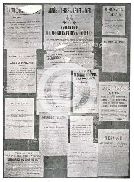 ''Les affiches de la premiere semaine de la mobilisation sur les murs de Paris', 1914. Creator: Unknown.