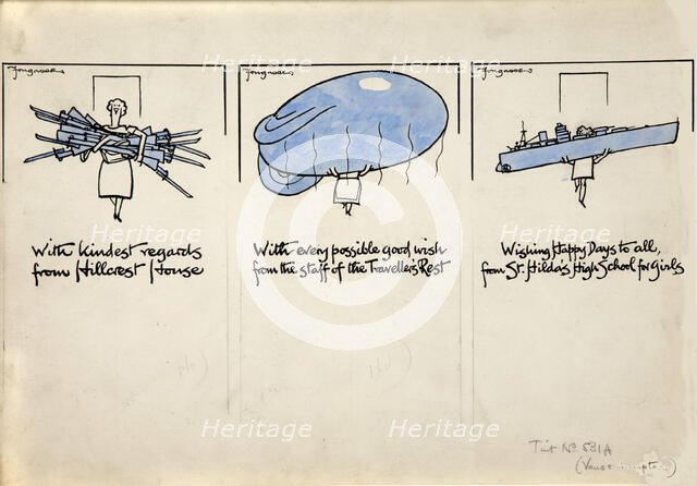Salvage World War II poster - ... women carrying rifles, a balloon and a warship, c1939 and 1946. Creators: Central Office of Information, Cyril Kenneth Bird.