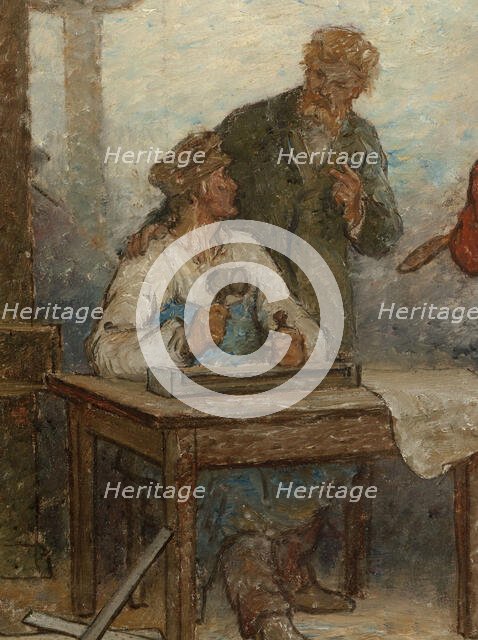 Benvenuto Cellini, 16th century artist, admiring products of modern art: Fabrics: Sketch..., 1880. Creator: Edmond Eugene Valton.