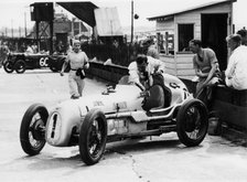 Kay Petre and Austin Seven, Brooklands, 1936. Artist: Unknown