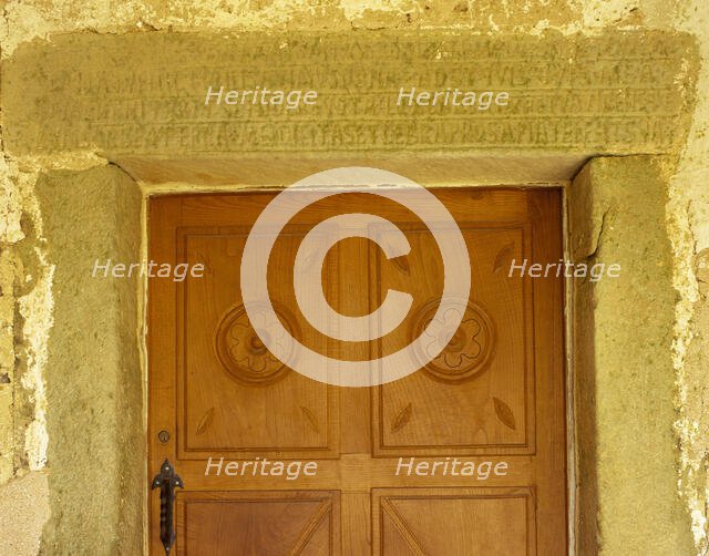 Door detail, Church of the Holy Saviour of Valdedios, Asturias, Spain, 9th century, (2002). Creator: LTL.