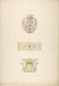 Two designs for decorative panels and one design for an ornamental monogram..., 1830-97. Creators: Jules-Edmond-Charles Lachaise, Eugène-Pierre Gourdet.