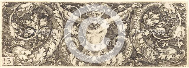 Ornament with Fantastic Satyr and Dolphins. Creator: Master I. B..