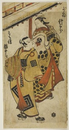 The Actor Ichikawa Danjuro II as Soga no Goro and Nakamura Takesaburo I as Kewaizaka no..., 1715. Creator: Torii Kiyonobu I.
