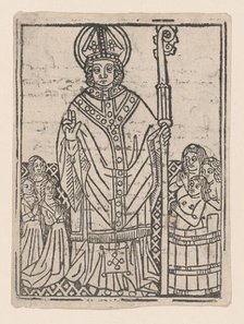 Saint Nicholas of Myra flanked by praying figures, ca. 1460-1470., ca. 1460-1470. Creator: Anon.