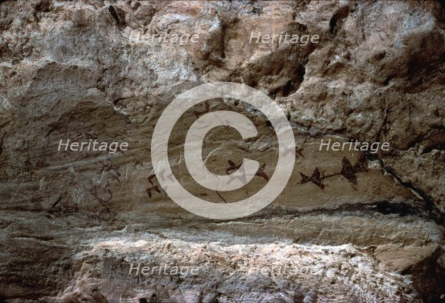 Schematic cave paintings in the cave of Los Letreros (Vélez Blanco, Los Velez, Almería): set of r…