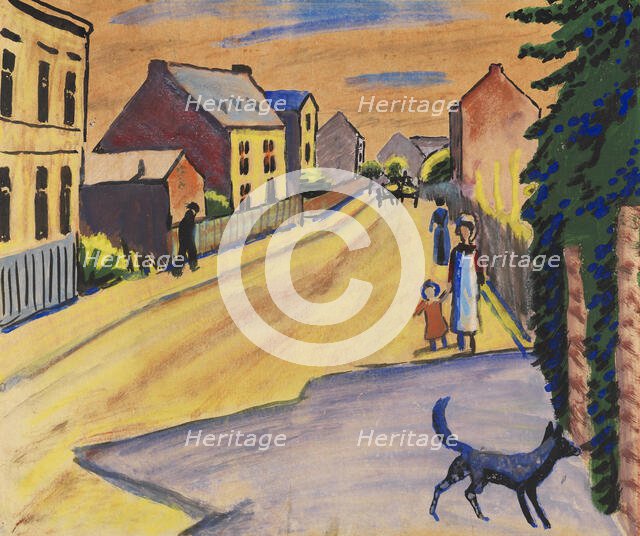Sunny street with a dog , 1911. Creator: Macke, August (1887-1914).