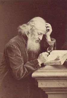 [Bearded Man with Magnifying Glass Examining a Manuscript], 1870s. Creator: Antoine-Samuel Adam-Salomon.