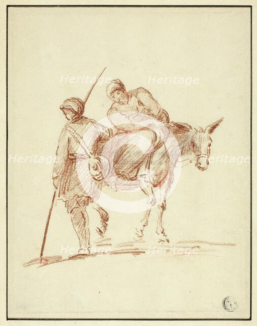 Woman on Donkey Accompanied by Man, 1640/1799. Creator: Unknown.