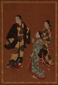 A man, possibly an actor, and two girls, Edo period, 18th century. Creator: Kawamata Tsuneyuki.