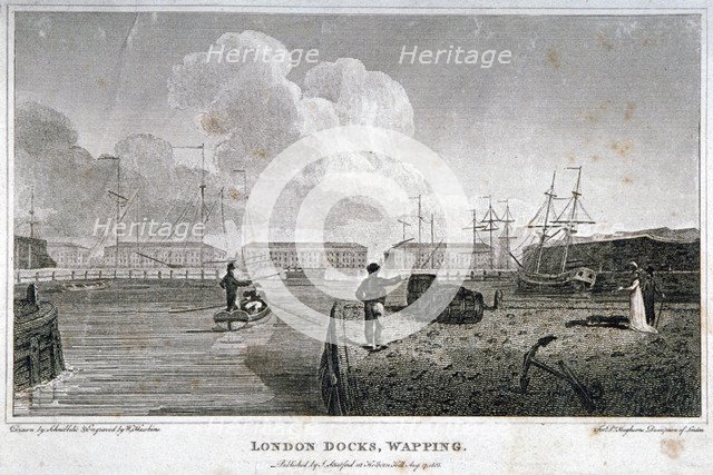 London Docks, Wapping, 1805. Artist: W Hawkins