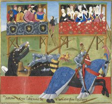Jean de Saintré jousts with the Spanish knight, Enguerrant, at a tournament, 1470.  Creator: Unknown.