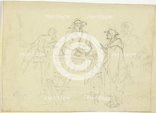 Four Figures at a Fence, n.d. Creator: William Henry Pyne.