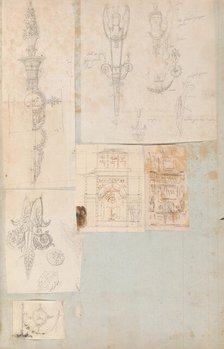 Page from a Scrapbook containing Drawings and Several Prints of Architecture, Int..., ca. 1800-1850. Creators: Workshop of Charles Percier, Workshop of Pierre François Léonard Fontaine.