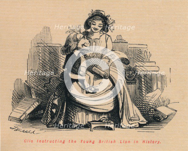 'Clio instructing the Young British Lion in History', c1860, (c1860). Artist: John Leech.