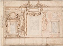 Design for a Wall Decoration with Pasted-in Sketches after Raphael (verso), c. 1580s-90s. Creator: Frederico Zuccaro (Italian, 1540/1-1609).