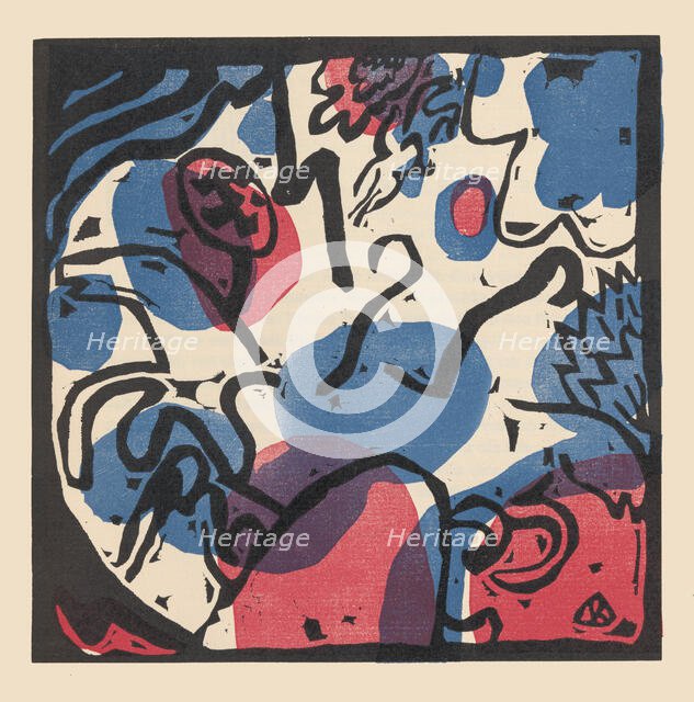 Three Riders in Red, Blue and Black (Drei Reiter in rot, blau und schwarz), 1913. Creator: Kandinsky, Wassily Vasilyevich (1866-1944).