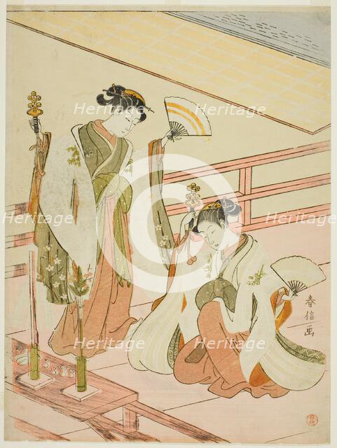 The Dance of the Shrine Maidens Ohatsu and Onami, c. 1769. Creator: Suzuki Harunobu.