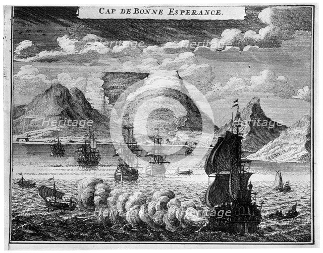 The arrival of the fleet in the time of Simon van der Stel, 1931. Artist: Unknown