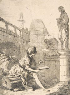 Boy Sketching Ruins, 18th century. Creator: Charles Hutin.