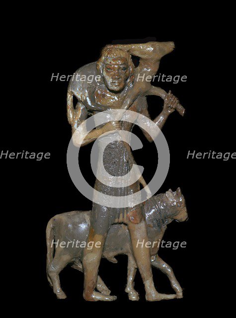 Phoenician bronze of a man with animals for sacrifice, 8th century BC. Artist: Unknown