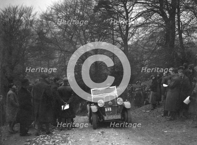Triumph of RL Bellamy climbing Nailsworth Ladder, Sunbac Colmore Trial, Gloucestershire, 1934. Artist: Bill Brunell.