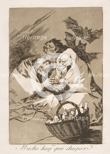 Plate 45 from 'Los Caprichos: There is Plenty to Suck (Mucho hay que chupar.), 1799. Creator: Francisco Goya.