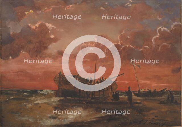 A Wreck on the West Coast of Jutland at Sunset, 1847. Creator: Carl Frederik Sorensen.