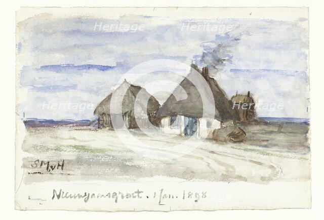 New Year greeting with farm, 1897-1898. Creator: Sina Mesdag van Houten.