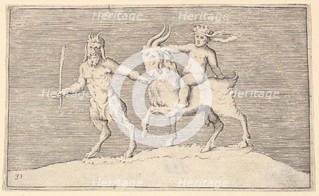 Satyr Leading Goat on which a Infant Rides, published ca. 1599-1622. Creator: Unknown.
