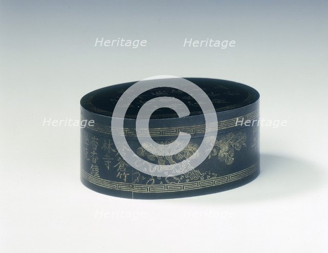 Dated Wu Tong ink box with silver inlays, Qing dynasty, China, 1881. Artist: Unknown