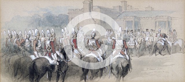 'Mounted Escort at St James's Palace', London, 1848. Artist: Sir John Gilbert