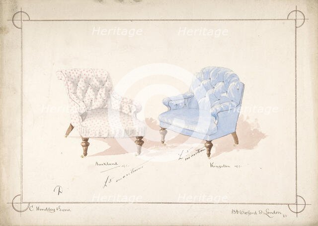 Designs for Two Chairs, 1841-84. Creator: Charles Hindley & Sons.
