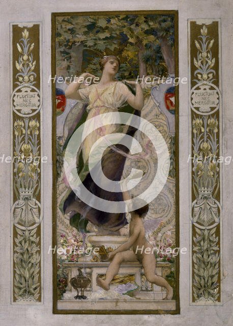 Sketch for the 'festival staircase' at of the Hotel de Ville in Paris: Female toilette, c1888-1898. Creator: Luc Olivier Merson.