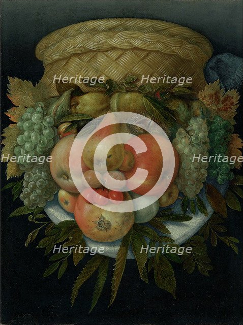 Reversible Anthropomorphic Portrait of a Man Composed of Fruit.