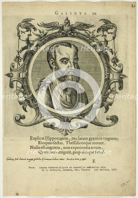 Portrait of Galenus, published 1574. Creators: Unknown, Johannes Sambucus.