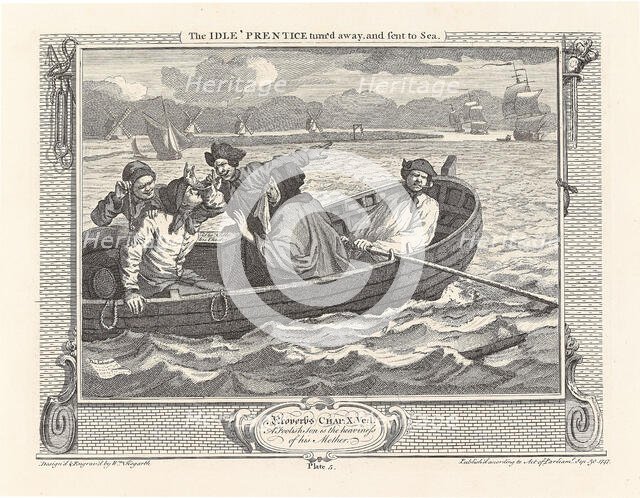 Series "Industry and Idleness", Plate 5: The Idle 'Prentice turn'd away, and sent to Sea, 1747. Creator: Hogarth, William (1697-1764).