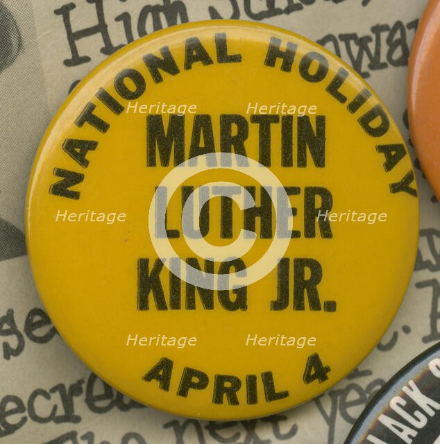 Pinback button for a national holiday for Martin Luther King, Jr., mid-20th century. Creator: Unknown.